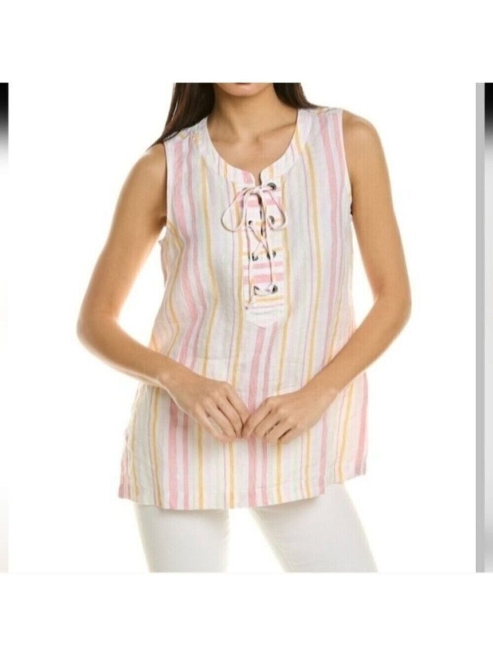 Tommy Bahama Linen Striped Lace Up Tank Top Large